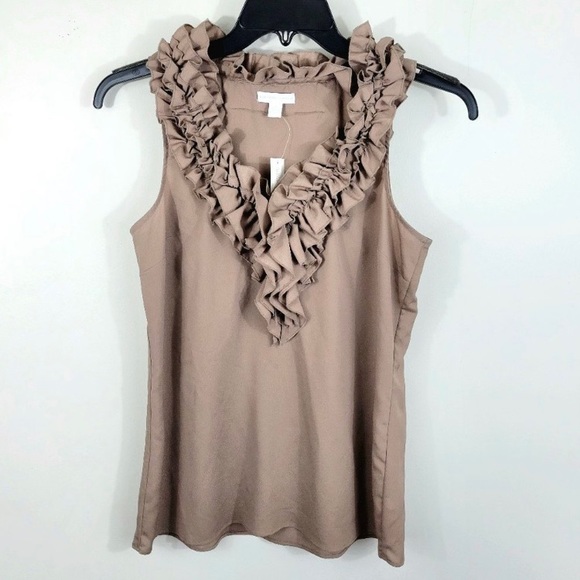 New York & Company Medium Womens Ruffle Front Top Tan/Taupe - NY&C - Picture 1 of 6